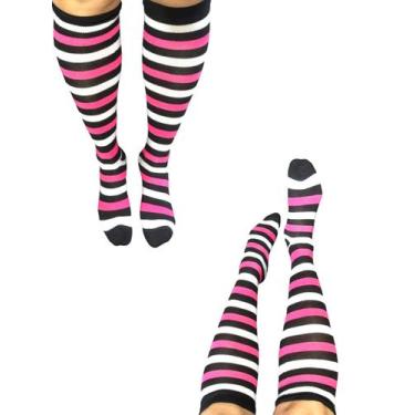 Imagem de Par de Meia femininas até o joelho longas listradas colorida - Genéric