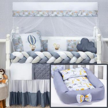 Imagem de Kit Berço Trança Safari Balão Premium Ninho Redutor Naninha 15 Peças -