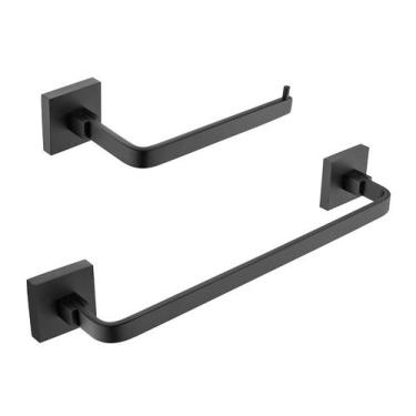 Imagem de Kit Acessório Quadrado Aço Inox Preto Fosco Banheiro 2 Peças - Gowff