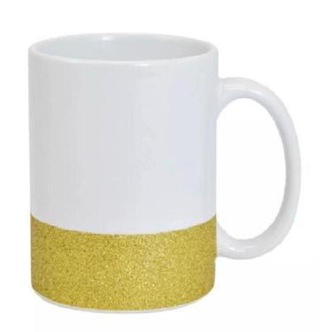 Imagem de Caneca branca com Glitter Dourada - 325ml - DEKO