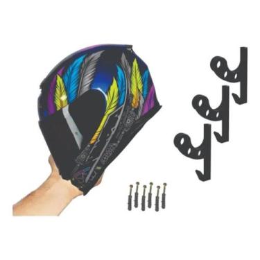 Imagem de Kit 3 Suporte De Parede Para Capacete Com Gancho Cinza - 3D Art