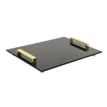 Imagem de Bandeja preta em vidro com puxador alça dourado - Zefter Designer