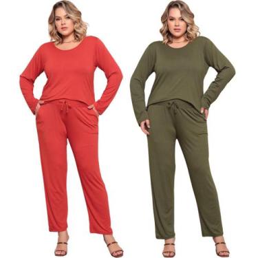 Imagem de Kit 2 Conjunto Plus Size Feminino Manga Comprida Viscolycra - Felicity