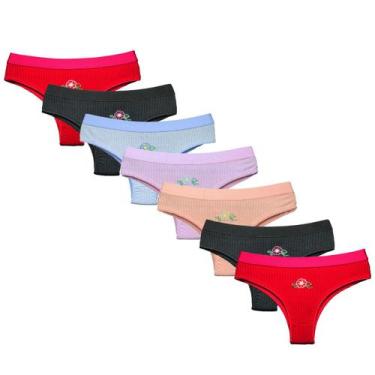 Imagem de KIT 7 Calcinha Feminina Canelada Lingerie Tanga Microfibra Conforto Nã