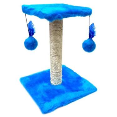 Imagem de Arranhador Para Gato 2 Bases Com Brinquedo Duplo - Diff Pet, Azul