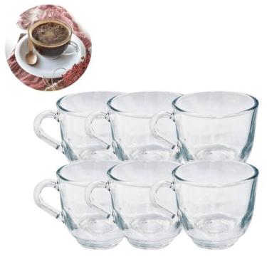 Imagem de Jogo 6 Xicaras De Cafe 150ML Transparente Vidro Liso S/ Pires - PRATIC