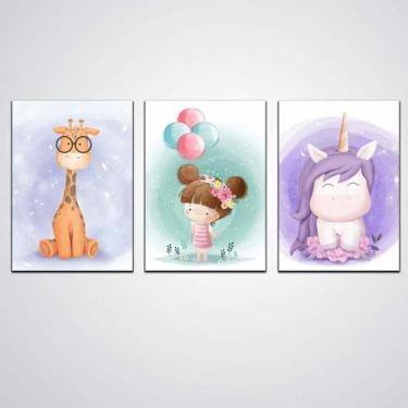 Imagem de Kit De Quadros Decorativos Infantil Animais 3 Peças - Quadros Tac