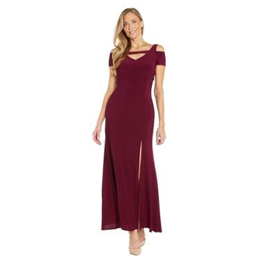 Imagem de Nightway Vestido de noite longo com fenda e ombros recortados, Merlot, 40