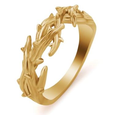 Imagem de KIRTIJW Anel masculino de ouro com coroa de espinhos de aço inoxidável ramo Jesus coroa de espinhos joias para homens e mulheres tamanho 11, Sem pedra preciosa