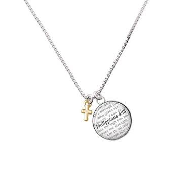 Imagem de Delight Jewelry Colar prateado super mini cruz simples - versículo bíblico Filipenses 4:13 cúpula de vidro, 45,7 cm + 5 cm, Metal Vidro Papel