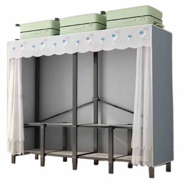 Imagem de Guarda-roupa Armário push-pull, estrutura de aço dobrável, sem instalação, guarda-roupa simples, quarto, armário de pano reforçado armário