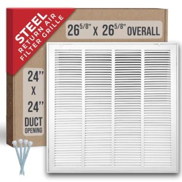 Imagem de Serve para abertura de duto de 61 x 61 cm | Grade de filtro de ar de retorno de aço da Handua [porta removível] para filtros de 2,5 cm | Grelha de cobertura de ventilação | Branca | Grade de entrada