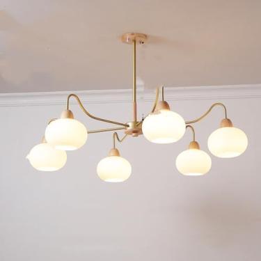 Imagem de DKRCPFNT Lustre Sputnik de vidro redondo delicado moderno ajustável E26 luz pendente vintage metal dourado para cozinha ilha sala de jantar pia bar