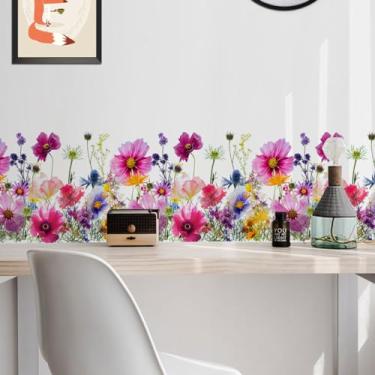 Imagem de ZARROUEA Adesivos de parede florais, decalques de parede de flores rosa, decalques removíveis para sala de estar