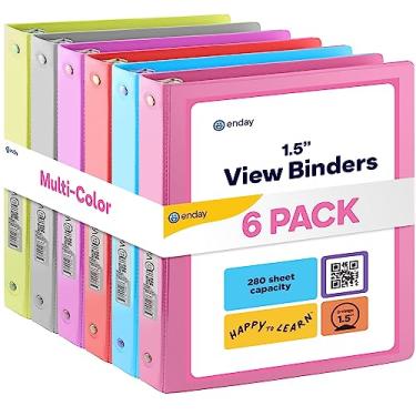 Imagem de Fichário de 3 anéis, capa transparente de 3,8 cm com 2 bolsos internos, fichário de anel redondo de 3,8 cm, rosa, vermelho, azul, roxo, verde e cinza, multicolorido (6 peças) – por Enday