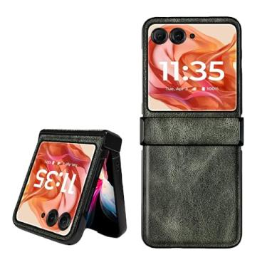 Imagem de shingtomua Para Motorola Razr 2024 [Não serve para Razr Plus 2024] Couro PU Capa Rígida de PC Capa à Prova de Choque Capa de Proteção de Dobradiça para Motorola Razr 50 / Razr 2024 (Verde)