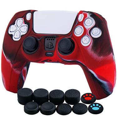 Imagem de YoRHa Capa de silicone para controle PS5 Dualsense x 1 (vermelho camuflagem) com punhos de polegar x 10