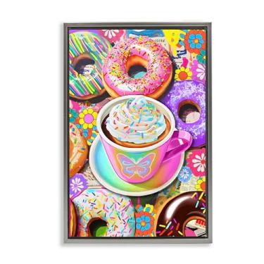 Imagem de Stupell Industries Donuts pastel e caneca de café emoldurada, tela flutuante, design de arte de parede por Jess Stempel, moldura flutuante cinza, 43 x 63 cm
