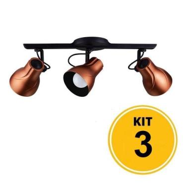 Imagem de Kit 3 Spot Trilho de Sobrepor Direcionável Octa Plus Cobre 3 Lâmpadas 