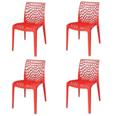 Imagem de Kit 4 Cadeiras Empilhável Inmetro Gruvyer Fratini Polipropileno Vermelho Capacidade Suporta 182 kg