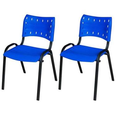 Imagem de Cadeira Iso Base Preto Igreja, Escola, Escritório - Azul Kit 2 Peças -