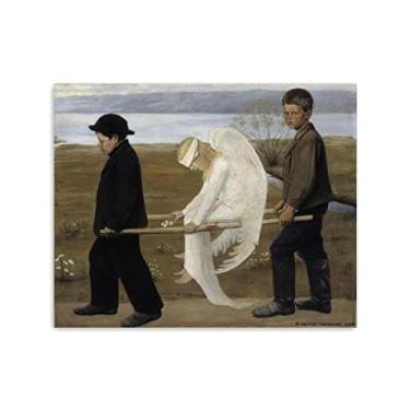 Imagem de JZSDGB Hugo Simberg Prints-Famous Paintings Print on Canvas - The Wounded Angel, 4,803.6 cm Reprodução em tela, pôster, arte de parede, paisagem para decoração de casa, 30 x 40 cm (12 x 16 pol), sem
