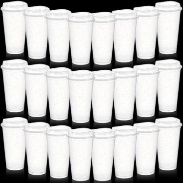 Imagem de FillTouch 24 peças de xícaras de café reutilizáveis com tampas 473 ml Copos quentes de viagem Copos de plástico para micro-ondas canecas de café para bebidas quentes e frias (branco brilhante)