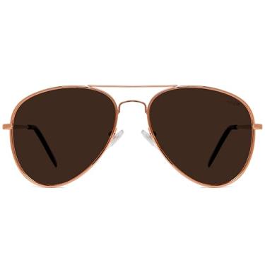 Imagem de NYS Collection Óculos de sol aviador clássico polarizado premium, armação leve, lentes de 63 mm, UV400 para homens e mulheres, Armação dourada - lente marrom, One Size