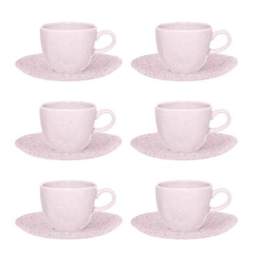 Imagem de Conjunto 6 Xícaras Chá Com Pires Ryo Pink Sand 220ml Porcelana Oxford