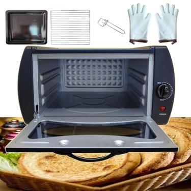 Imagem de KKSOUFX Forno elétrico para pizza de 15 l, forno interno com 2 em 1 de 2100 W, com bandeja para assar/grade para assar/alça para bandeja/luvas, controle de temperatura de 0 a 380 ℃, vidro visual