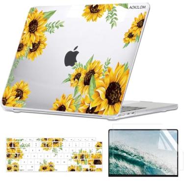 Imagem de AOKILOM Compatível com MacBook Air 13 polegadas 2022-2018 M1 A2337 A2179 A1932 com tela retina, capa rígida de plástico girassol com 2 capas de teclado e protetor de tela compatível com MacBook Air 13