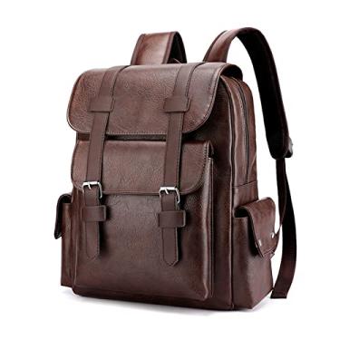 Imagem de Mochila de ombro de couro para homens retrô de grande capacidade casual bolsa de negócios para laptop para homens bolsa de viagem fashion(Dark Brown)