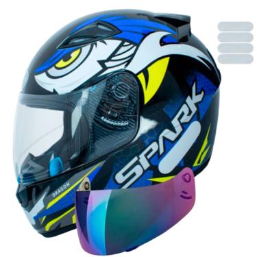 Imagem de Capacete Moto Fechado Ebf Dragon Azul Mais Viseira Camaleão e Adesivo Extra