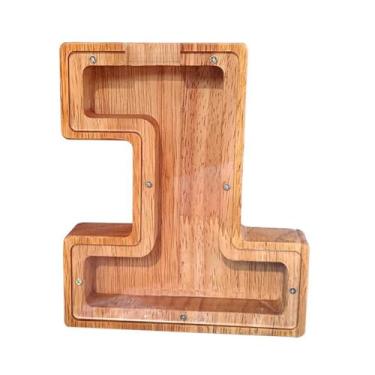 Imagem de Cofre de madeira, caixa de dinheiro com números, cofrinho para crianças, decoração de casa