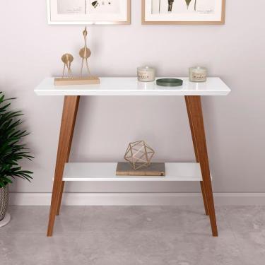 Imagem de Aparador Davi 90x30 Tampo MDF 30mm pé em Madeira Branco Amadeirado Ofe