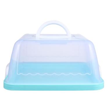 Imagem de Aboofan Porta-bolo plástico quadrado para guardar cupcake, suporte para massas, bandeja de viagem com alça para muffins Cookies Sobremesa (azul)