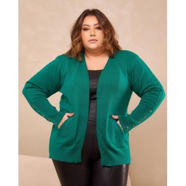 Imagem de Casaco Cardigan Com Bolso E Botão Na Manga Trico Inverno - Lalinha, Ve