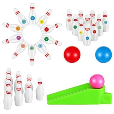 Imagem de 25 conjuntos de jogos de festa de boliche favores para crianças Mini boliche jogo com pinos de boliche em miniatura rampa boliche boliche boliche mini