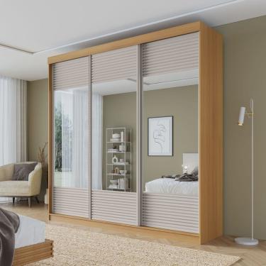 Imagem de Guarda-roupa Casal 3 Portas de Correr Ripadas com Espelho Samambaia Cabecasa Madeiramadeira