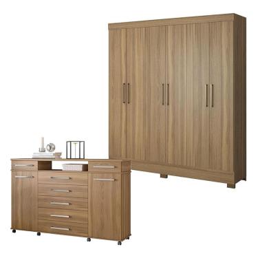 Imagem de Cômoda London e Guarda Roupa Casal Prático Amêndola Touch - Demóbile