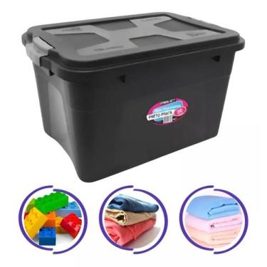 Imagem de Caixa Organizadora Multiuso Plástica 30 Litros Com Tampa Preta - Uninj
