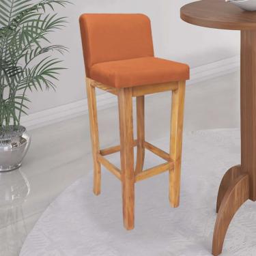 Imagem de Banqueta Alta Com Encosto Aila Balcão Bistrô Base Madeira Maciça Corino Laranja - Ahazzo Móveis
