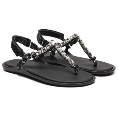 Imagem de Molozoey Sandálias femininas de corda com tira em T ajustável sem cadarço confortável sandália feminina elegante, Cristais, 34