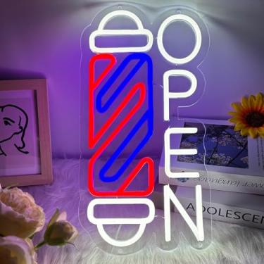 Imagem de Sinais de néon de barbearia para decoração de parede, luzes neon abertas para barbeiro, placas de negócios de LED, adequadas para salão de cabeleireiro, decoração de arte de barbeiro, presente para