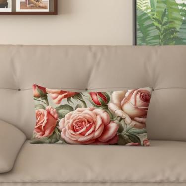 Imagem de Capa de almofada com estampa digital retrô rosa com zíper invisível, vários tamanhos para decoração de sofá, sala de estar e quarto (40,6 x 61 cm, FGMG-A)
