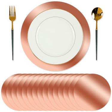 Imagem de Tioncy Jogo americano redondo de papel decorativo descartável, tapetes de mesa para jantar, casamento, decoração de mesa de banquete, ano novo, festa festiva, aniversário, feriado (ouro rosa, 50 peças