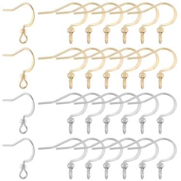 Imagem de Beebeecraft 1 caixa de 200 peças de fio de gancho de peixe com laço banhado a ouro 18 K, aço inoxidável, prata, francês, orelhas, bolinha, pontos, brincos pendurados, achados para bijuterias