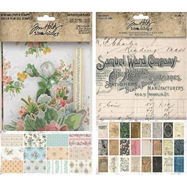 Imagem de Idea-ology Tim Holtz Idea-Ology 2021 Papel de parede desgastado retalhos e cenários cartolina volume 1-2 pacote de itens, laranja, preto