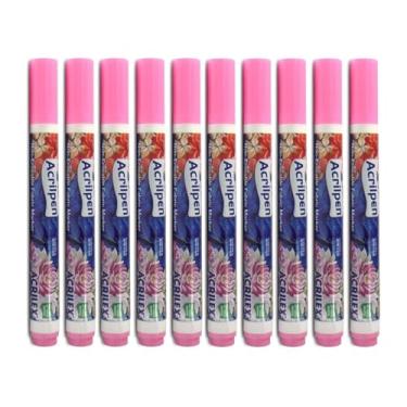 Imagem de Kit Com 10 Canetas Para Tecido Acrilpen 537 - Rosa - Acrilex - Pintura Permanente e Personalização É Ideal Para Personalizar E Detalhar Seus Projetos De Tecido Com Precisão E Durabilidade