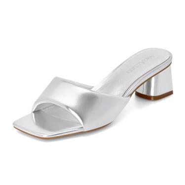 Imagem de MIRAAZZURRA Sandálias femininas de salto alto, salto grosso, bico aberto, salto grosso, sem cadarço, casual, confortável, sapatos de festa, Prata, 41